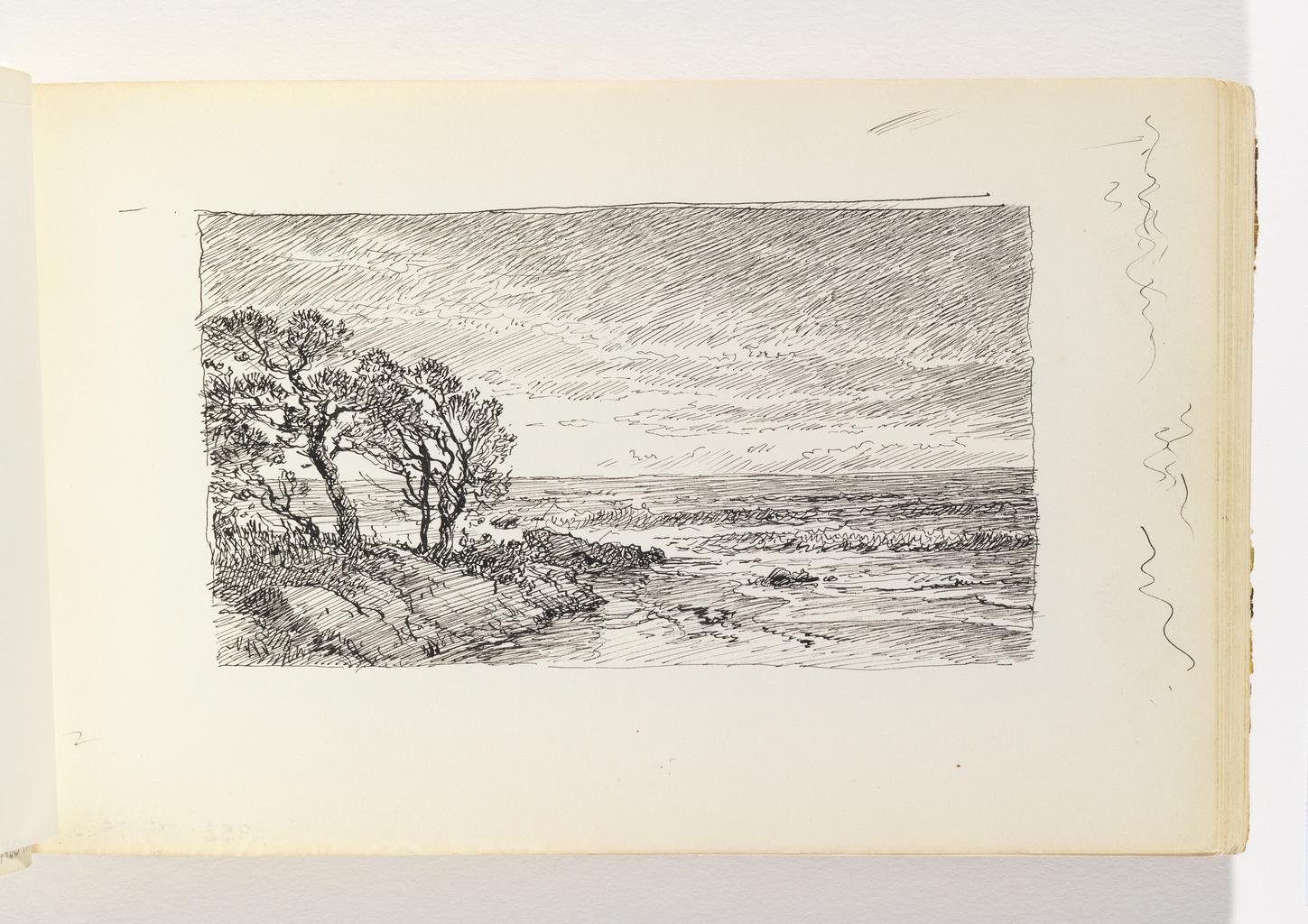 Ocean with Rocky Outcropping and Trees