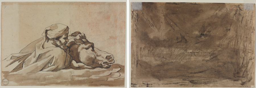 Man Clutching a Horse in Water, after Poussin's "Deluge" (recto); Compositional Study? (possibly for "Poussin's Deluge") (verso)